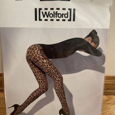 Wolford Leo Stockings Pantyhose Tight Leopard Animal  Black Small